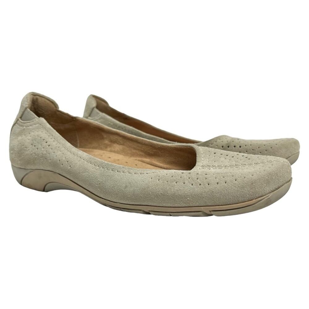 NATURALIZER YADIRA Real Leather Suede Slip On Perforated Flats Shoes Tan 7.5 W